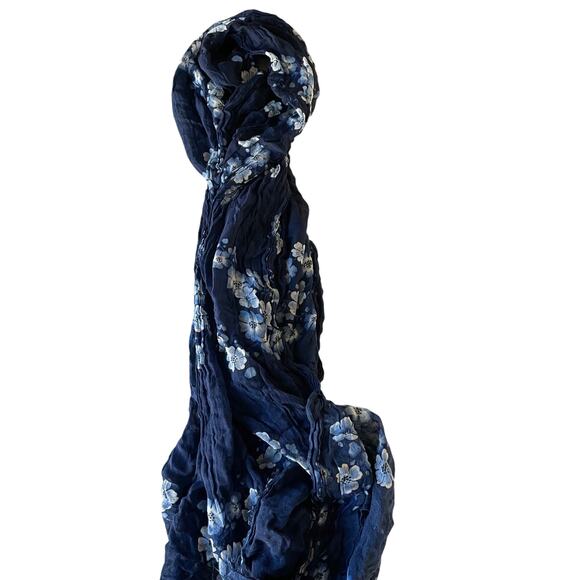 Lauren Ralph Lauren Womens Floral Scarf Sheer Blue Designer 26” x 68” - Picture 4 of 7